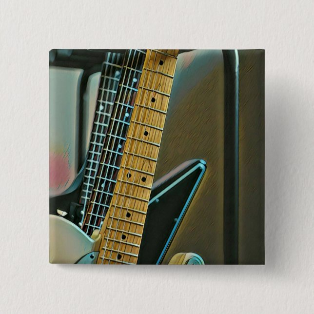 Badge Carré 5 Cm cadeau guitare pour fête des pères (Devant)