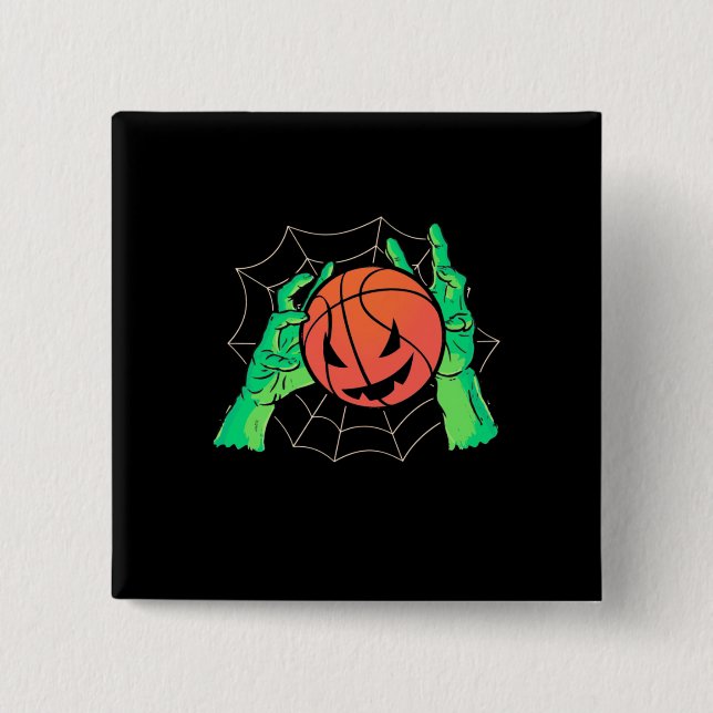 Badge Carré 5 Cm Cadeau Halloween | Halloween de basket-ball (Devant)