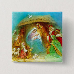 Badge Carré 5 Cm Cadeaux de scène de nativité pour Noël