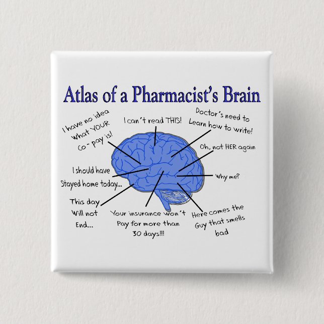 Badge Carré 5 Cm Cadeaux du cerveau du pharmacien drôle (Devant)