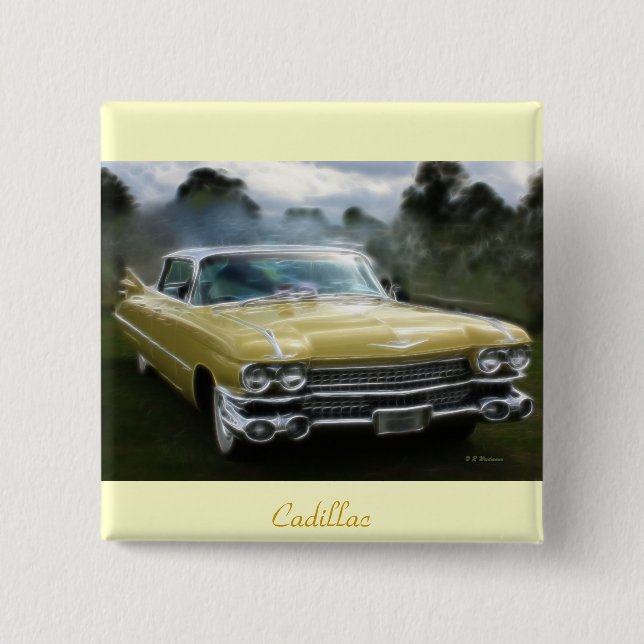Badge Carré 5 Cm Cadillac jaune (Devant)