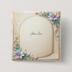 Badge Carré 5 Cm Cadre floral décoratif avec bouton de perles