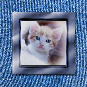 Badge Carré 5 Cm Cadre Photo Faux Ombré Bleu Ardoise
