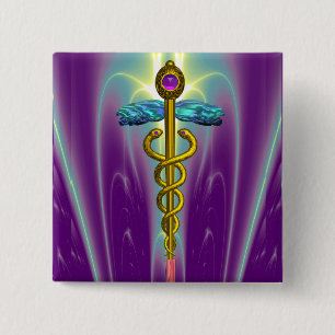 Badge Carré 5 Cm CADUCEUS, améthyste d'or vibrant