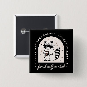 Badge Carré 5 Cm Café club Feral rigolos raccoon