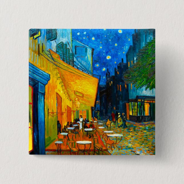 Badge Carré 5 Cm Café Van Gogh Terrasse en soirée (Devant)