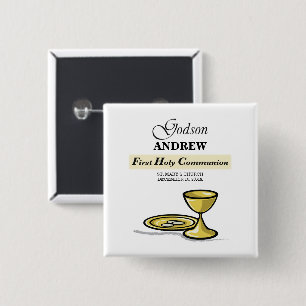Badge Carré 5 Cm Calice de première communion personnalisable pour
