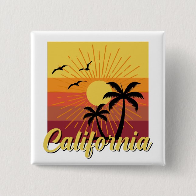 Badge Carré 5 Cm California Design - Bouton Carré (Devant)