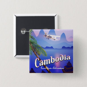 Badge Carré 5 Cm Cambodge 'Voyagez dans l'aventure'