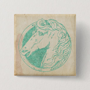 Badge Carré 5 Cm Camée de cheval teinté de bleu sarcelle vintage