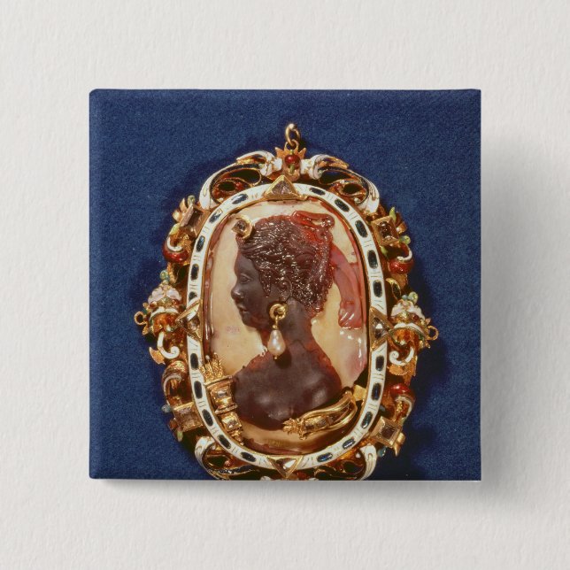 Badge Carré 5 Cm Camée soutenant la tête de profil (Devant)