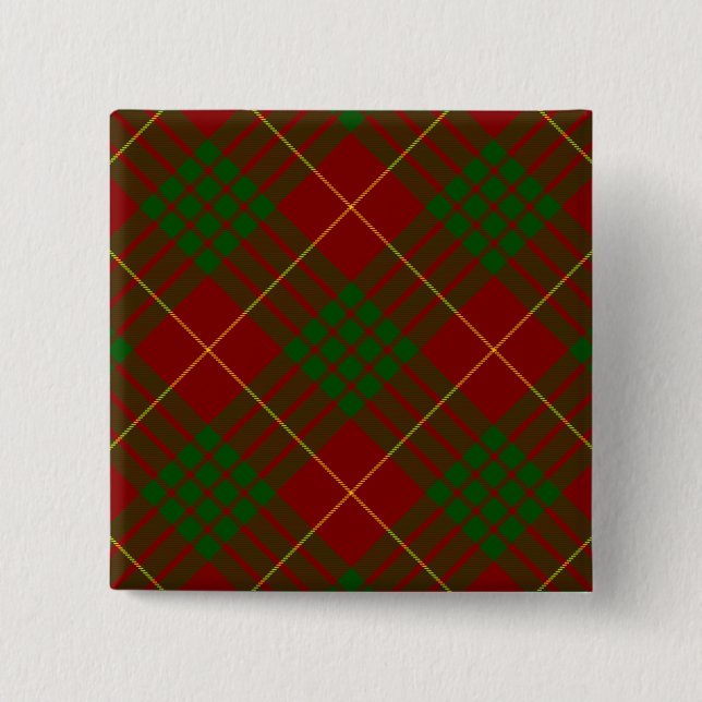 Badge Carré 5 Cm Cameron tartan rouge vert plaid (Devant)