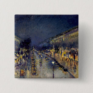 Badge Carré 5 Cm Camille Pissarro - Boulevard Montmartre en nuit