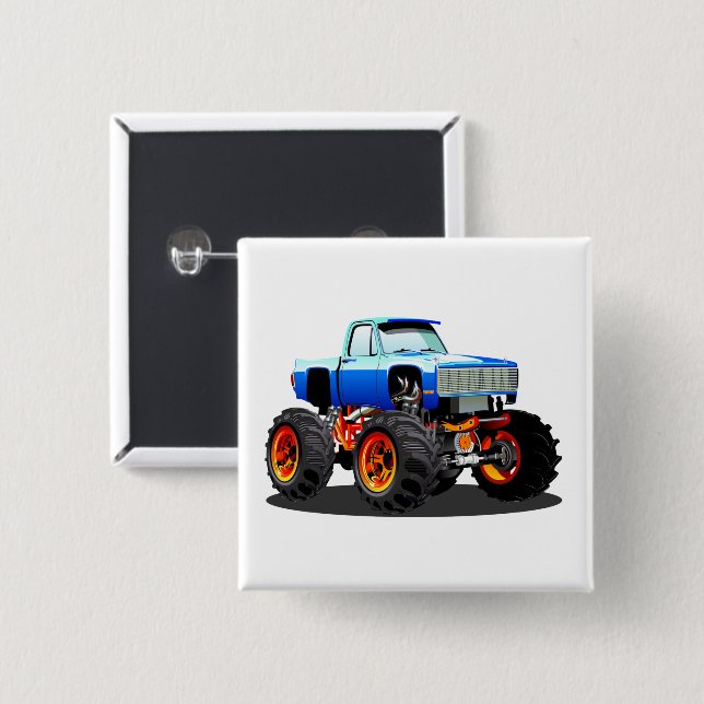 Badge Carré 5 Cm Camion monstre de dessin animé (Devant & derrière)