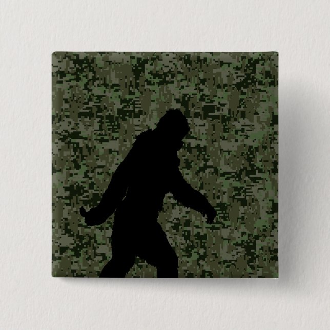 Badge Carré 5 Cm Camouflage numérique en silhouette noire Sasquatch (Devant)