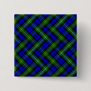 Badge Carré 5 Cm Campbell tartan bleu vert plaid