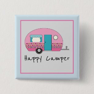 Badge Carré 5 Cm Camper RV Rose Cute Happy