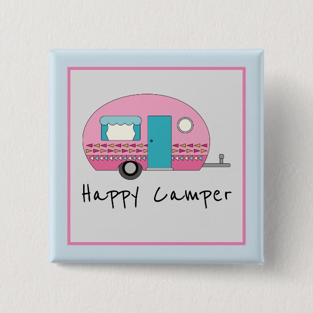 Badge Carré 5 Cm Camper RV Rose Cute Happy (Devant)