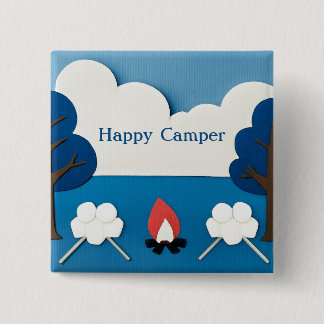 Badge Carré 5 Cm Campeur heureux personnalisé Feu de camp Camping S