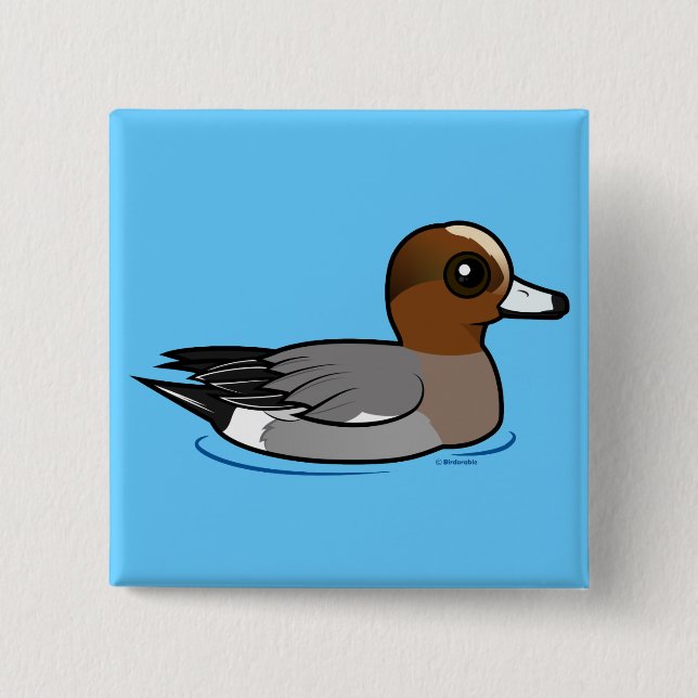 Badge Carré 5 Cm Canard siffleur d'Eurasien de Birdorable (Devant)