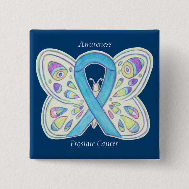 Badge Carré 5 Cm Cancer de la prostate Bleu de sensibilisation Ruba (Devant)