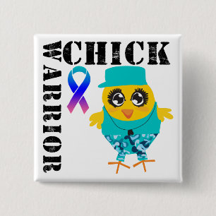 Badge Carré 5 Cm Cancer de la thyroïde de poussin de guerrier