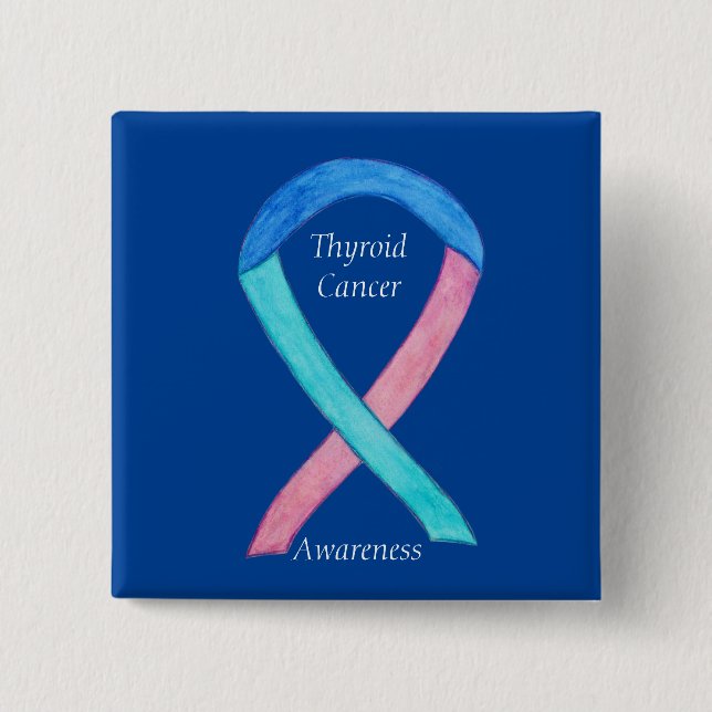 Badge Carré 5 Cm Cancer de la thyroïde Sensibilisation personnalisé (Devant)