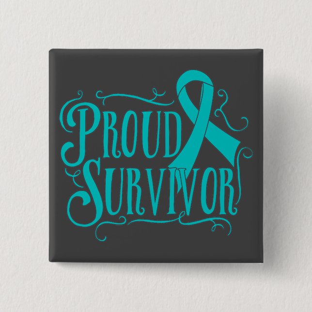 Badge Carré 5 Cm Cancer de l'ovaire Fier Survivant (Devant)