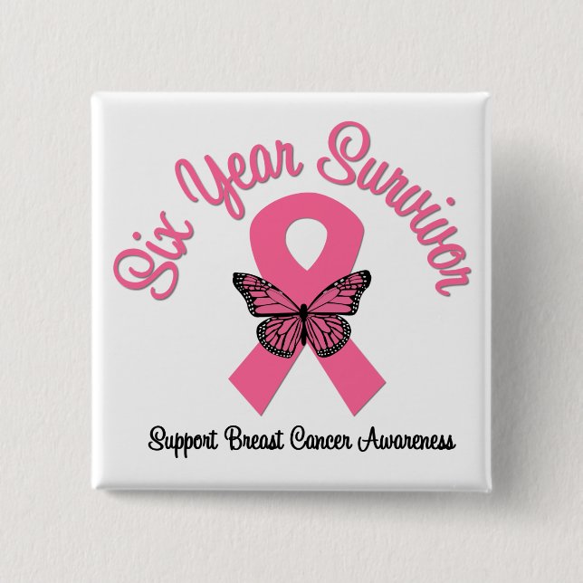 Badge Carré 5 Cm Cancer du sein 6 ans Survivant (Devant)