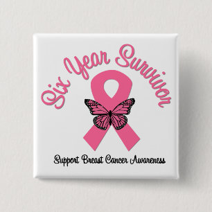 Badge Carré 5 Cm Cancer du sein 6 ans Survivant