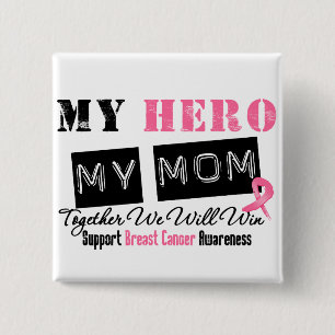 Badge Carré 5 Cm Cancer du sein HERO Ma maman