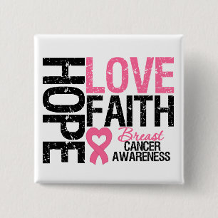 Badge Carré 5 Cm Cancer du sein Hope Love Faith