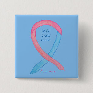 Badge Carré 5 Cm Cancer du sein masculin Sensibilisation rose Épin