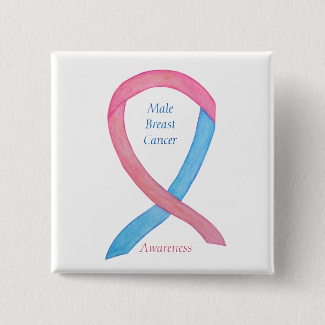 Badge Carré 5 Cm Cancer du sein masculin Sensibilisation rose Éping (Devant)