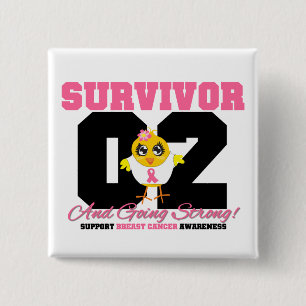 Badge Carré 5 Cm Cancer du sein poussin survivant 02 ans