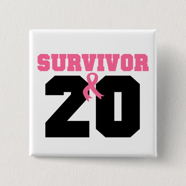 Badge Carré 5 Cm Cancer du sein Survivant 20 ans (Devant)