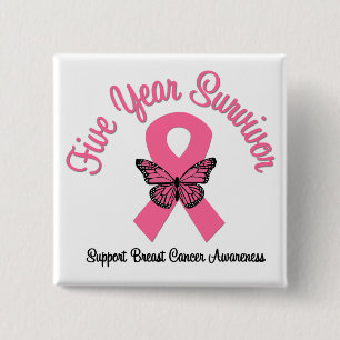 Badge Carré 5 Cm Cancer du sein Survivant de 5 ans