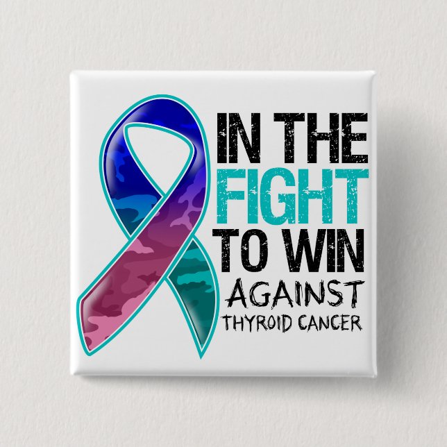 Badge Carré 5 Cm Cancer Du Thyroïde - Lutte Pour Gagner (Devant)