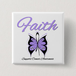 Badge Carré 5 Cm Cancer Faith Butterfly Lavender Ribbon