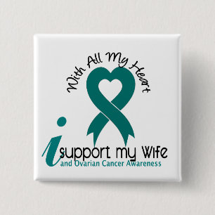 Badge Carré 5 Cm Cancer ovarien je soutiens mon épouse