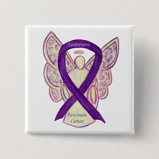 Badge Carré 5 Cm Cancer pancréatique Ange Sensibilisation Ruban Art (Devant)