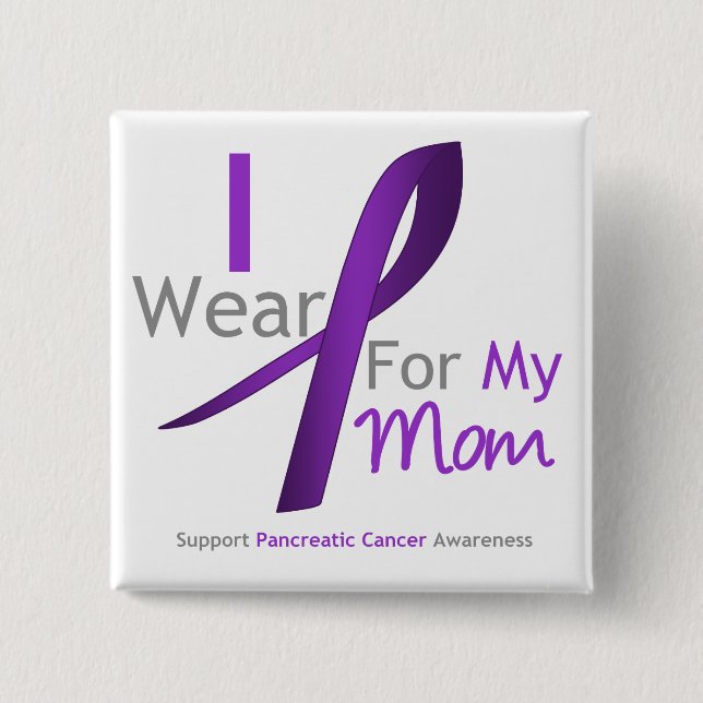 Badge Carré 5 Cm Cancer pancréatique Je Porte Violet Ribbon Maman (Devant)