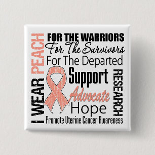 Badge Carré 5 Cm Cancer utérin je porte l'HOMMAGE de ruban de pêc