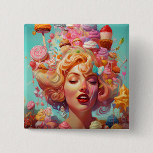 Badge Carré 5 Cm Candy Ice Cream Girl Surreal Imaginaire Art