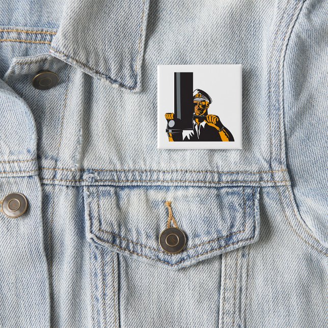 Badge Carré 5 Cm Capitaine de sous-marin nautique utilisant un peri (Créateur téléchargé)