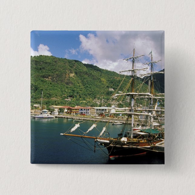 Badge Carré 5 Cm Caraïbes, Sainte-Lucie, Soufrière. Bateaux à (Devant)