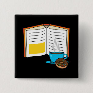 Badge Carré 5 Cm Caricature de café et de beignets
