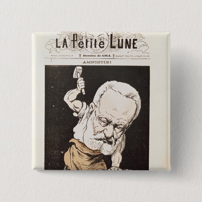 Badge Carré 5 Cm Caricature de Victor Hugo (Devant)