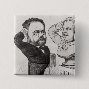 Badge Carré 5 Cm Caricature d'Emile Zola
