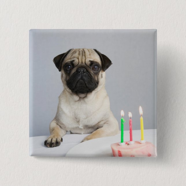 Badge Carré 5 Cm Carlin d'anniversaire (Devant)